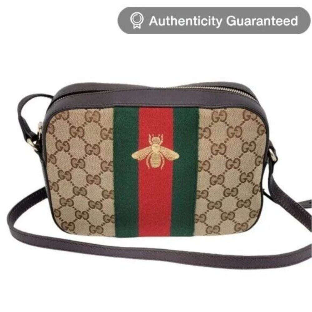 Authentic Gucci GG Sherry Bee Web Canvas Crossbody Bag Shoulder Bag Camera Bag - Picture 1 of 12